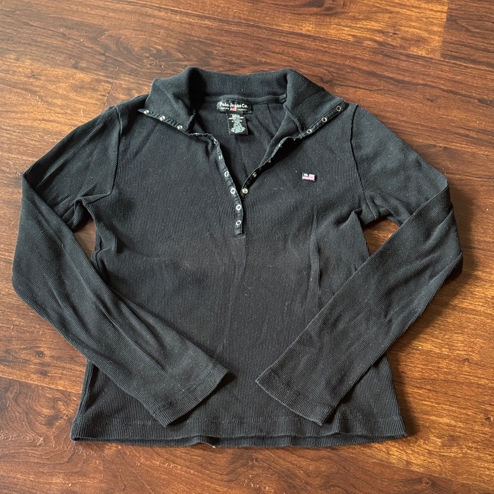 Ralph Lauren Polo Jeans Co. Black Long Sleeve Polo Shirt